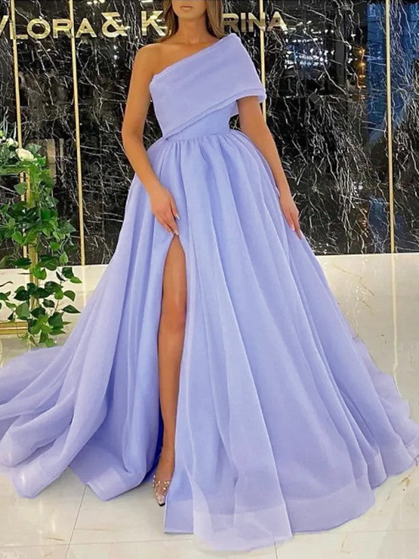 Ruffles One-Shoulder Sleeveless Sweep/Brush Train Dresses