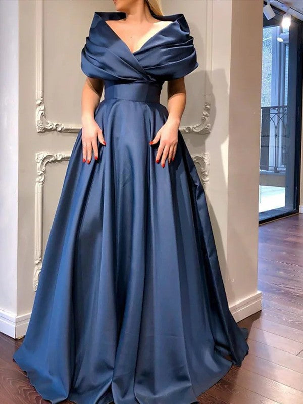 Satin Ruffles V-neck Sleeveless Sweep/Brush Train Dresses