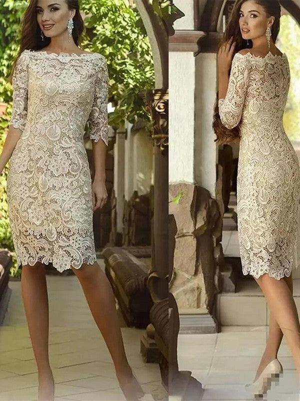 Off-the-Shoulder 3/4 Sleeves Knee-Length Mother of the Bride Dresses