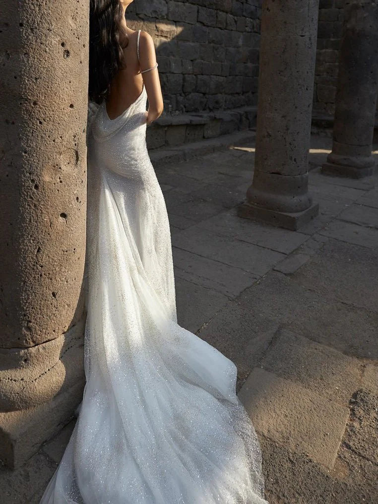 Weitese Dress Formal Stunning White Backless Mermaid Shiny Prom Gown Wedding Dress Party Dress Formal Wear Dresses/Jewelry not included