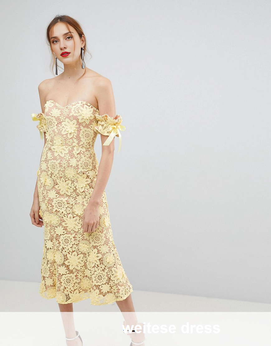Weitese Formal Wear Dresses Light Yellow Sweetheart Off Shoulder Lace Cocktail Dress Formal Party Dress Prom Dresses Shops Formal Women's Dresses