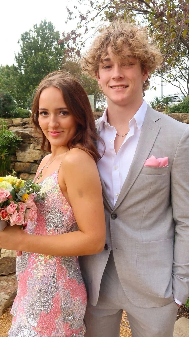 Spaghetti Straps Ruffle Sleeveless Sequins Short Homecoming Dress