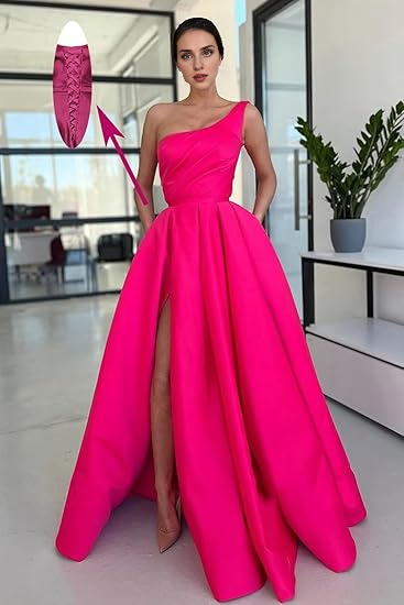 Robe de soirée simple en satin à une épaule et fente 