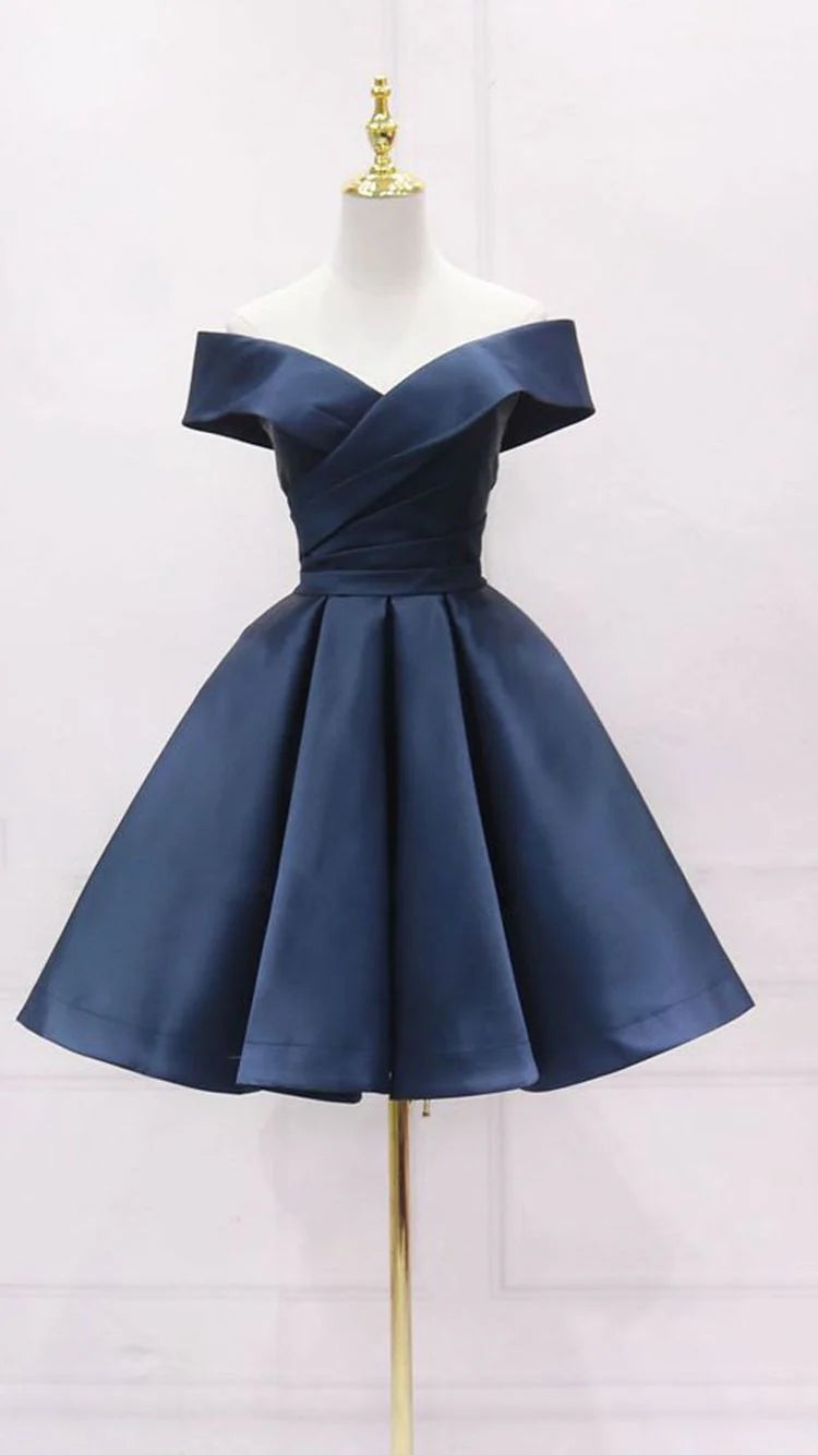 Weitese Dresses Formal Simple Navy Blue Short Homecoming Dress Ruffle Mini Party Gowns Custom Made Women Party Gowns Short Graduation Dress Stores With Prom Dresses