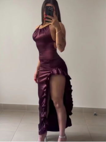 Asymmetry Prom Dress Spaghetti Strap With Open Back