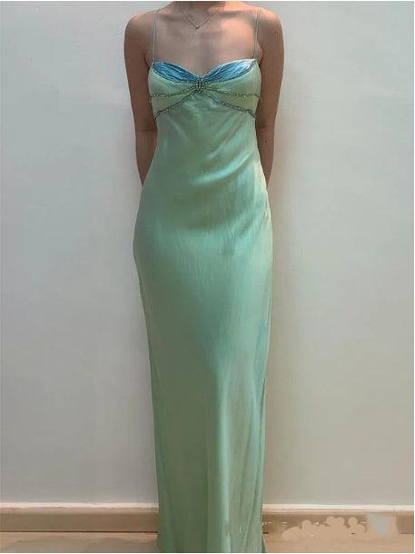 Weitese Dress Prom Dress Stores Green Spaghetti Straps Beading Sheath Long Party Dress Formal Wear Dresses
