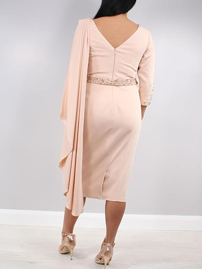 Formal Women's Dresses Sheath/Column Scoop Tea-Length Mother of the Bride Dresses With 3/4 Sleeves Prom Dresses Stores