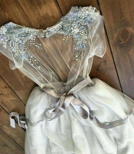 Formal Women's Dresses Blue Elegant Cute A-line Long Prom Dress Backless Beaded Formal Evening Gown