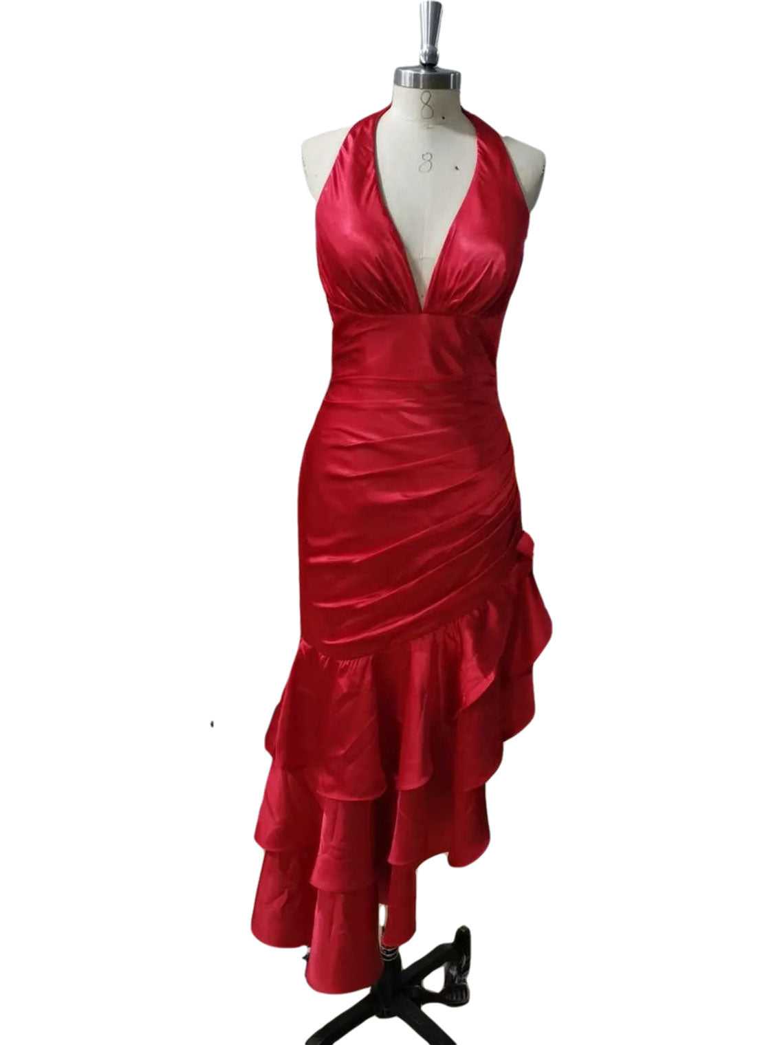 A-Line Halter Vintage Satin Ruffles Wine Red Long formal dresses Bridesmaid Dresses evening gown Prom Dress