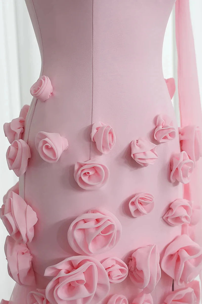 Off-the-Shoulder Charming Strapless High Slit Flower Prom Dress With Train