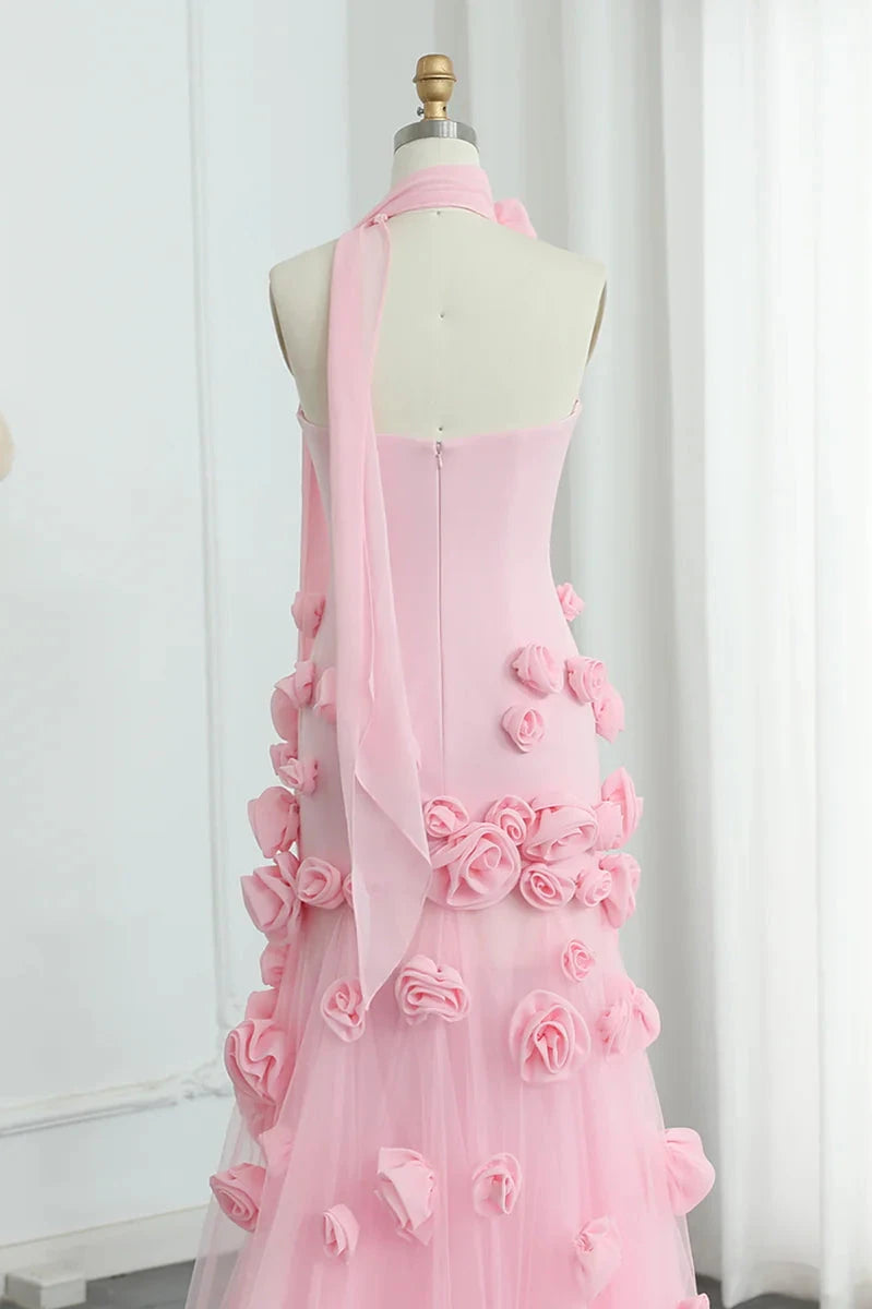 Off-the-Shoulder Charming Strapless High Slit Flower Prom Dress With Train