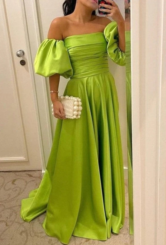 Sexy off shoulder puff sleeve floor length Prom Dress