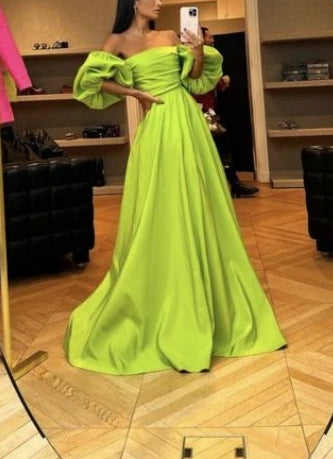 Sexy off shoulder puff sleeve floor length Prom Dress