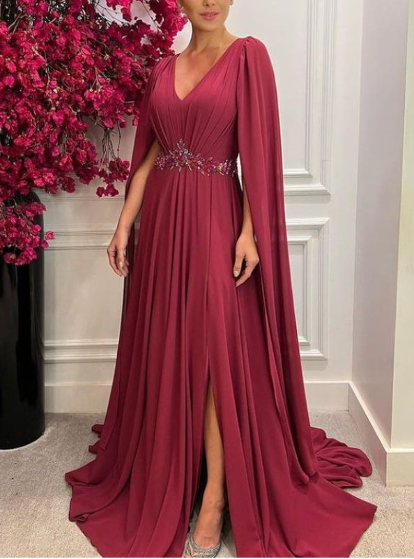 Elegant V-neck Flying Sleeve Floor Length Long Dress Dance Party Prom Dress