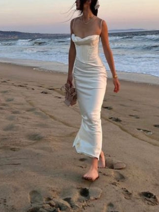 Vestido de fiesta de noche de sirena con tirantes finos sexy