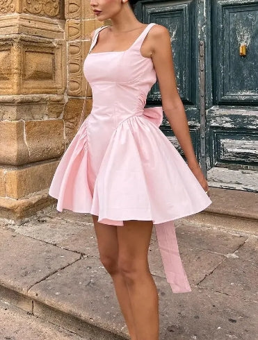 Pleated Mini Strap Dress Short Backless Prom Dress