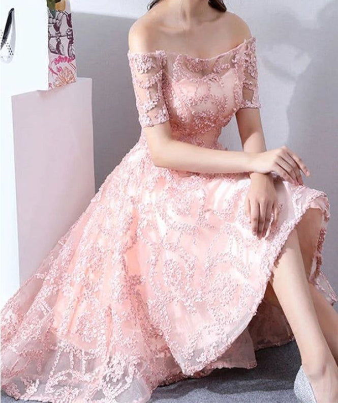 Lace Off The Shoulder Short Prom Dress