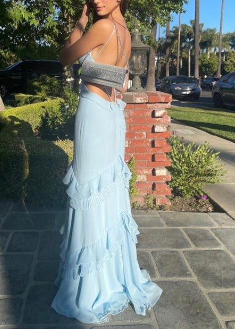 Vestido de fiesta largo de sirena con escote en V profundo