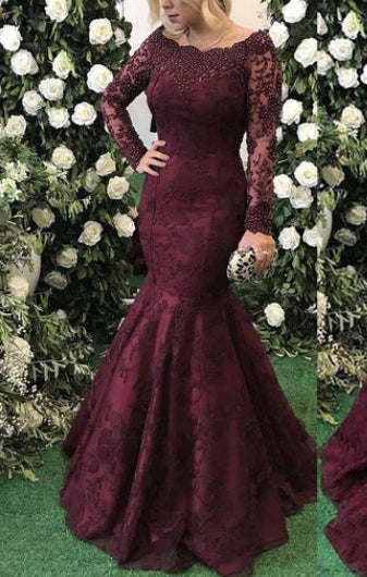 Vestidos de fiesta de sirena con cuentas y mangas largas para madre de la novia