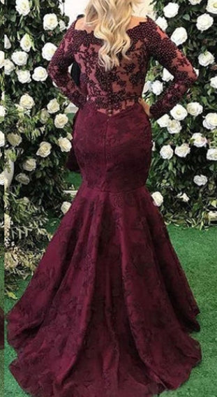 Vestidos de fiesta de sirena con cuentas y mangas largas para madre de la novia