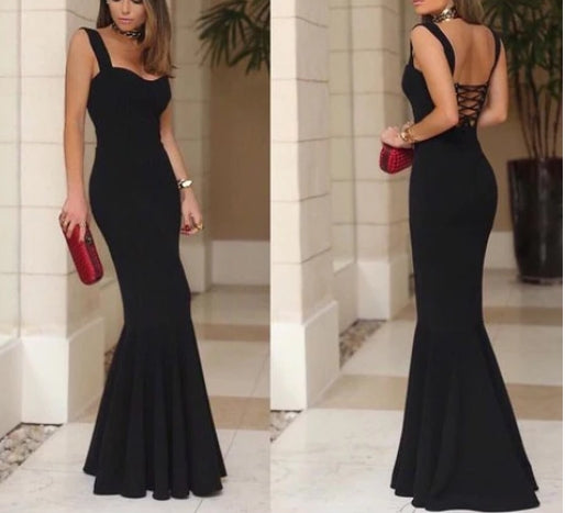 Vestido de fiesta de sirena con tirantes finos y espalda descubierta