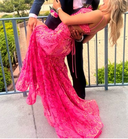 Spaghetti Straps Backless Prom Dress With Slit