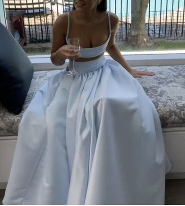 Spaghetti Straps Open Back Cutout Waist Prom Dress