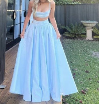 Spaghetti Straps Open Back Cutout Waist Prom Dress