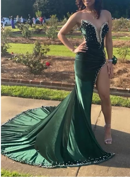Vestidos de fiesta de terciopelo, vestido de noche de sirena con abertura