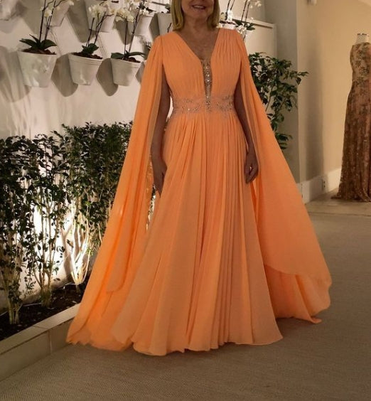 Robe de bal trapèze à col profond et manches longues, style conte de fées