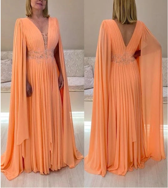 Robe de bal trapèze à col profond et manches longues, style conte de fées