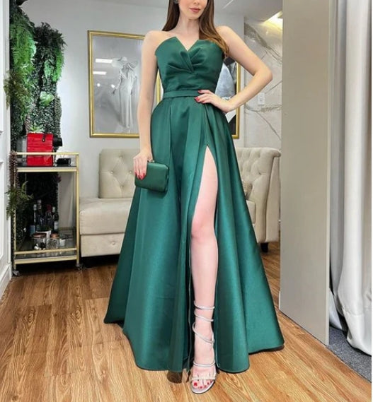 Cute A Line Long Prom Dresses with Slit