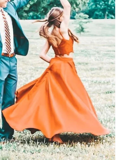 Robe de bal trapèze deux pièces à bretelles spaghetti