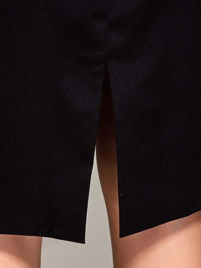 Sheath / Column Party Dress Wedding Guest Knee Length Sleeveless Bateau Neck Satin