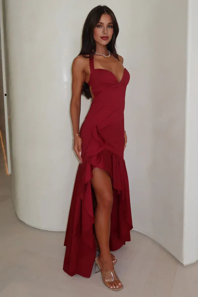 Elegant Mermaid/Trumpet Halter Neck Sleeveless Backless Satin Asymmetrical-Length Prom Dress