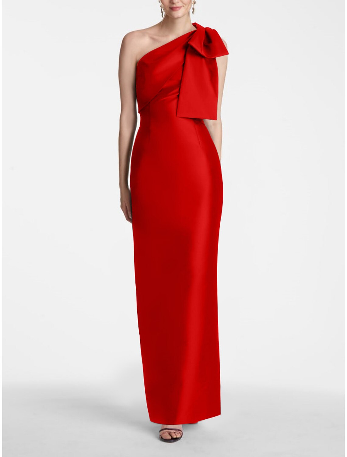 Weitese Mermaid Party Dress Evening Gown Elegant Dress Formal Fall Ankle Length Sleeveless One Shoulder Satin with Bow(s) Slit