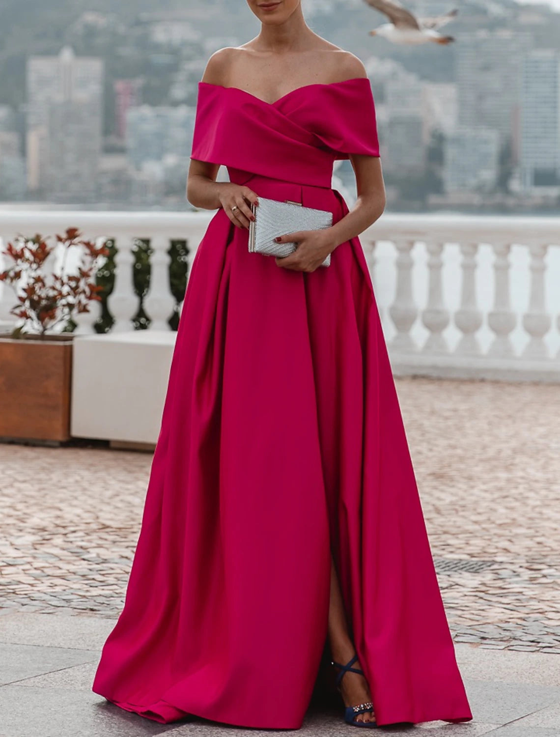 A-Line Evening Gown Party Dress Celebrity Style Dress Formal Wedding Court Train Sleeveless Off Shoulder Bridesmaid Dress Satin