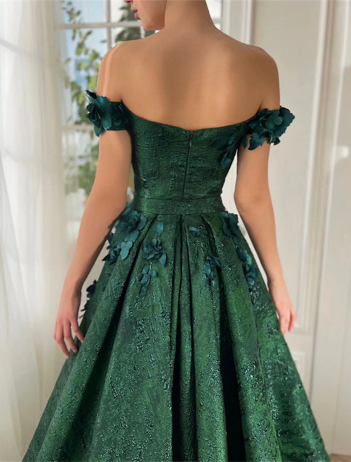 A-Line Evening Dresses Floral Dress Wedding Guest Wedding Party Court Train Sleeveless Off Shoulder Satin
