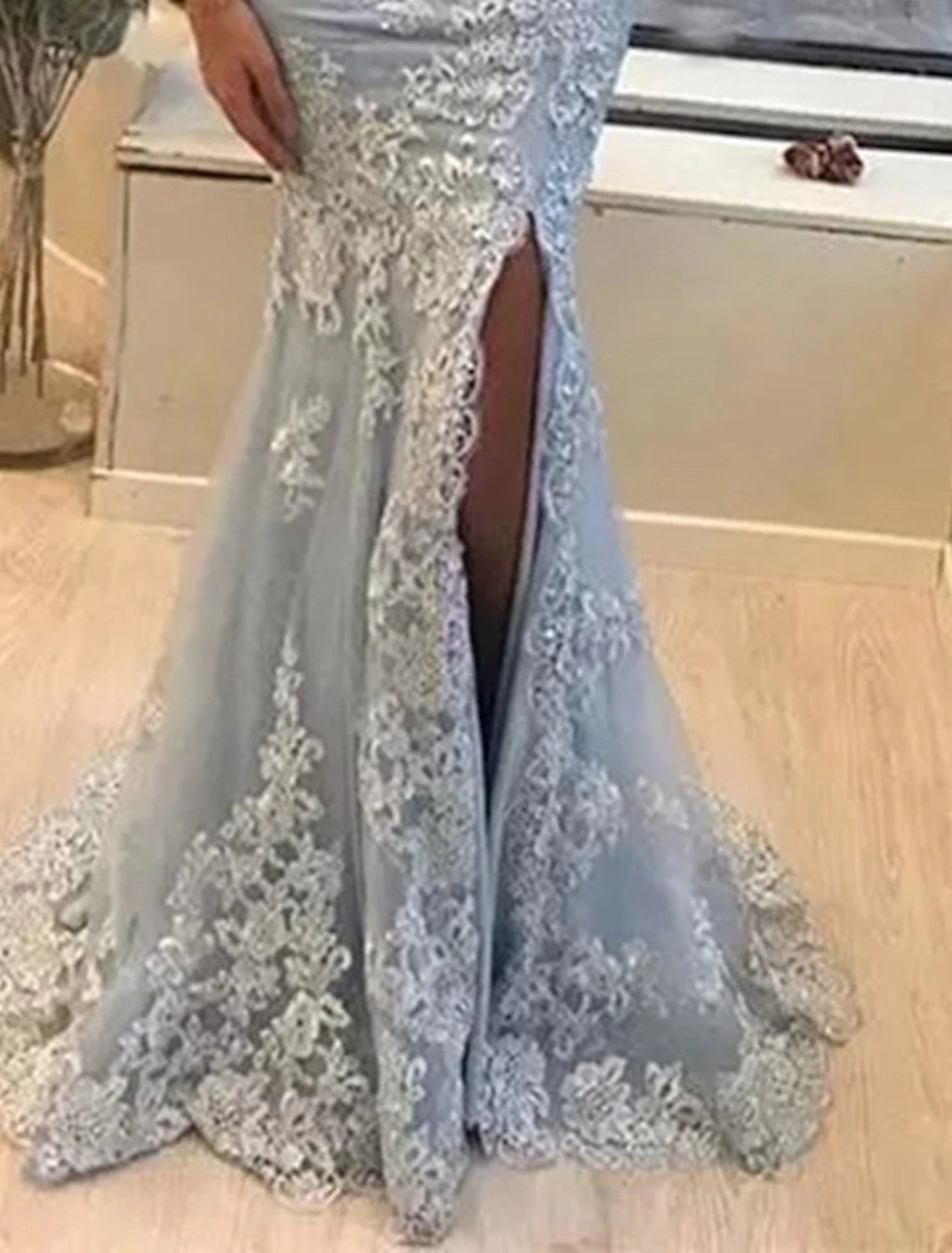 Mermaid Party Dress Evening Dresses Luxurious Dress Formal Wedding Guest Sweep / Brush Train Sleeveless Off Shoulder Tulle