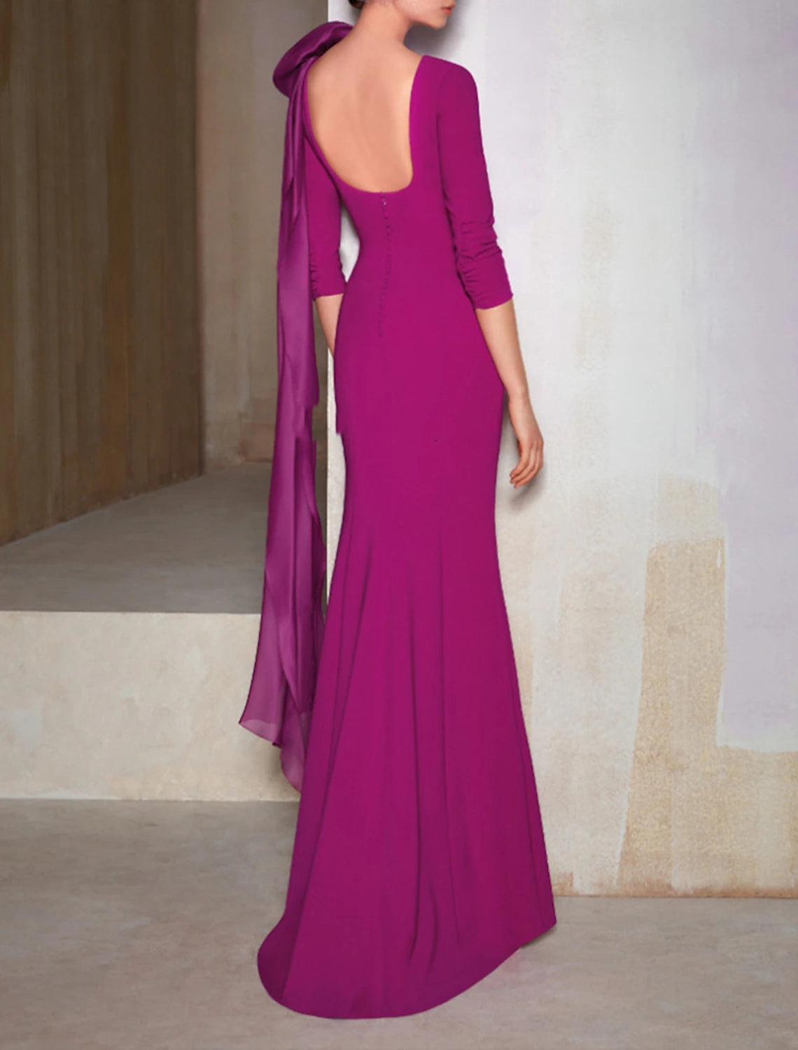Mermaid / Trumpet Evening Gown Floral Dress Formal Wedding Party Dress Floor Length 3/4 Length Sleeve Jewel Neck Stretch Chiffon