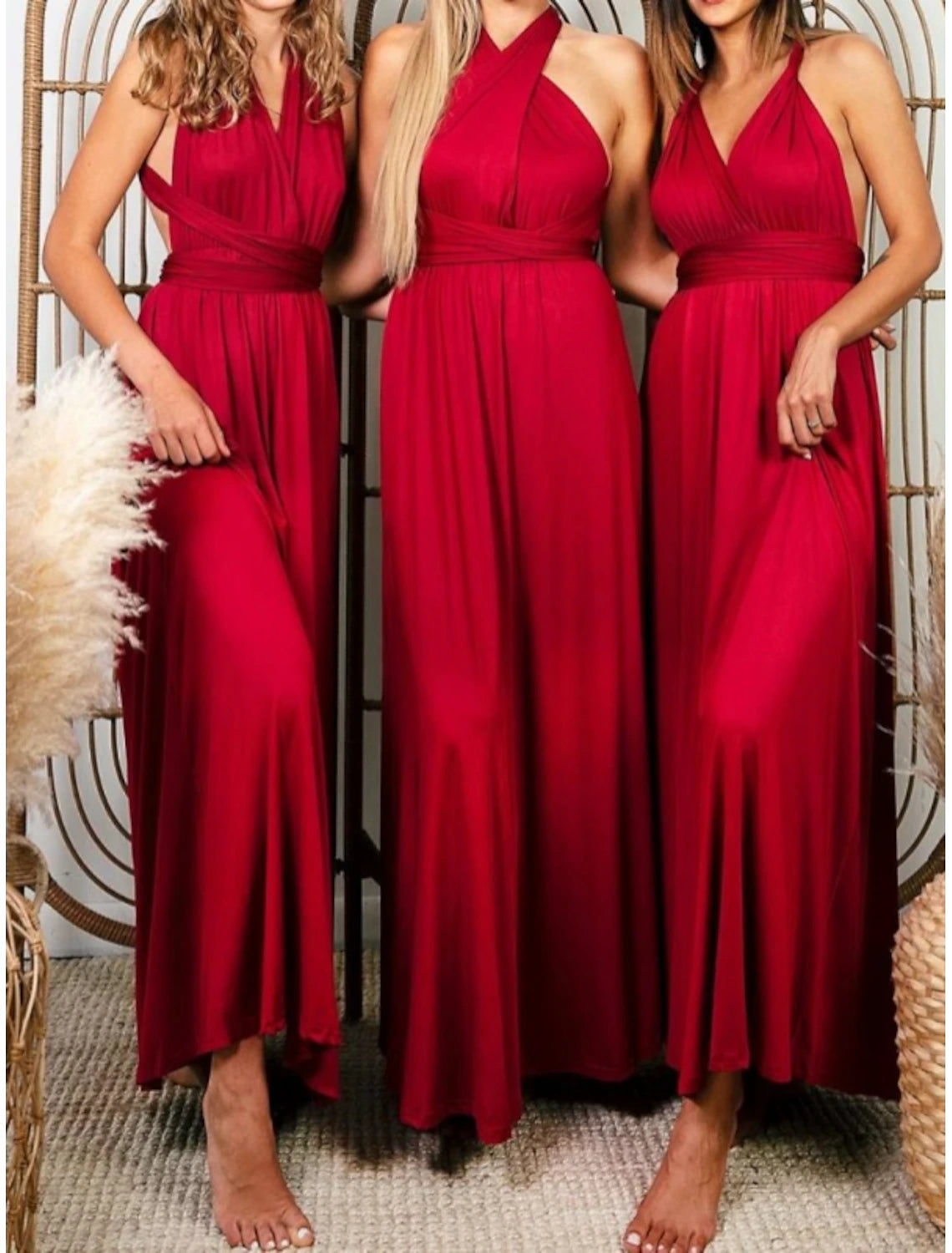 Sheath / Column Bridesmaid Dress Halter Sleeveless Convertible Ankle Length Spandex