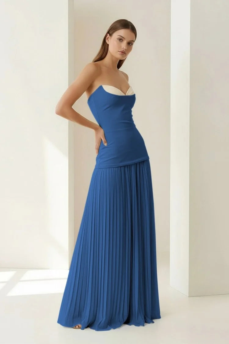 Royal Blue Chiffon A-Line Sweetheart Lace-Up-Back Floor-Length Dress