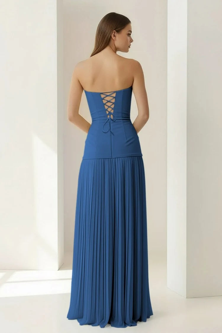 Royal Blue Chiffon A-Line Sweetheart Lace-Up-Back Floor-Length Dress