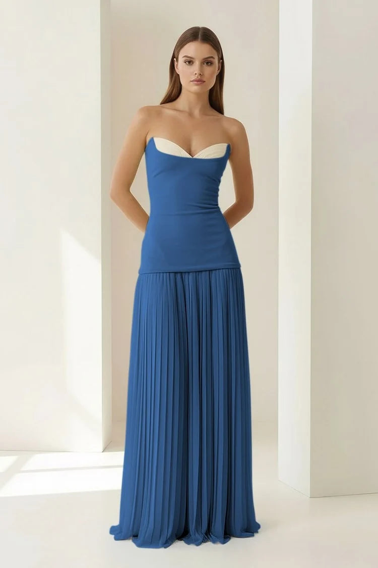 Royal Blue Chiffon A-Line Sweetheart Lace-Up-Back Floor-Length Dress
