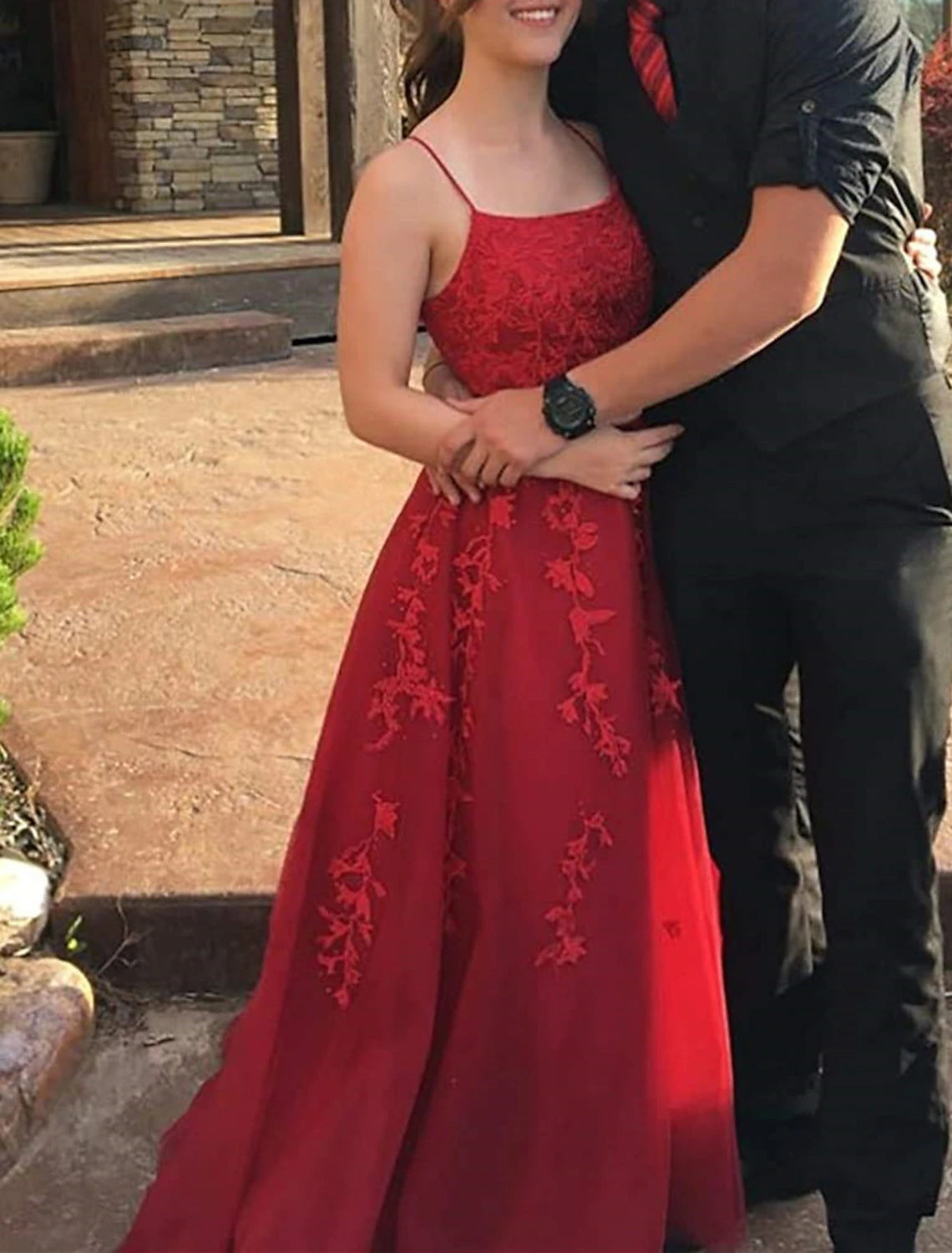 A-Line Evening Dresses Floral Dress Formal Wedding Guest Chapel Train Sleeveless Spaghetti Strap Tulle
