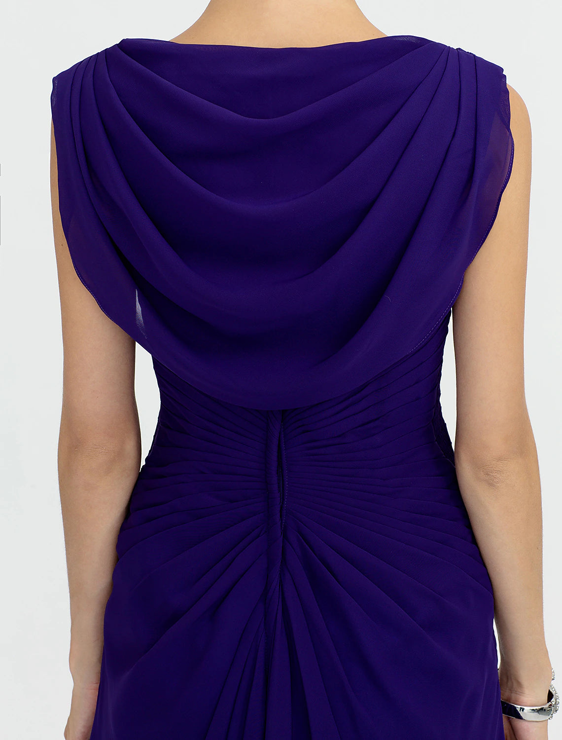 Weitese Sheath / Column Mother of the Bride Dress Color Block Lace Up Cowl Neck Ankle Length Chiffon Charmeuse Sleeveless with Criss Cross Beading