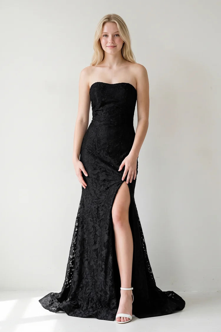 Black Lace Mermaid Sweetheart Lace-Up Back Floor-Length Dress