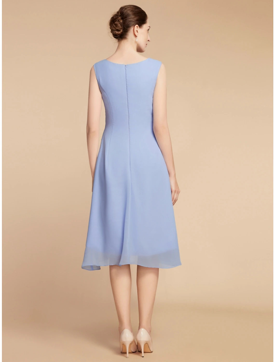 Weitese Two Piece Sheath / Column Mother of the Bride Dress Wedding Guest Elegant Petite Scoop Neck Knee Length Chiffon Lace Half Sleeve with Ruching Solid Color