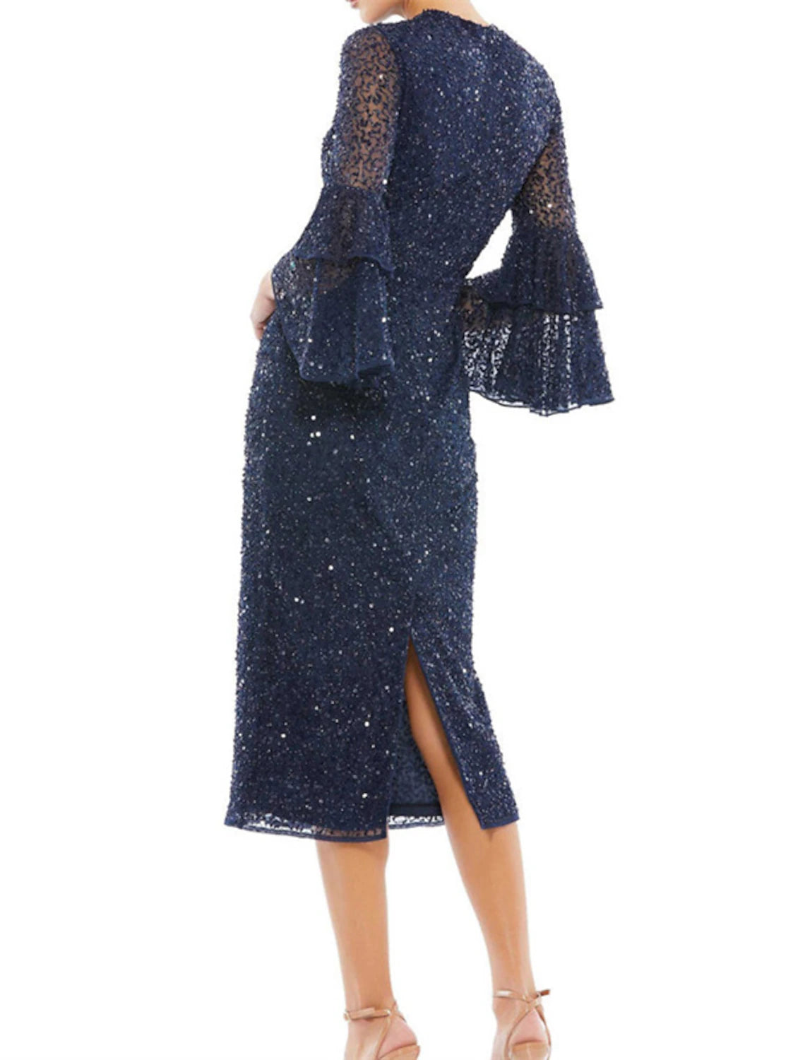Sheath / Column Evening Dresses Party Dress Wedding Guest Party Wear Tea Length 3/4 Length Sleeve Jewel Neck Sequined