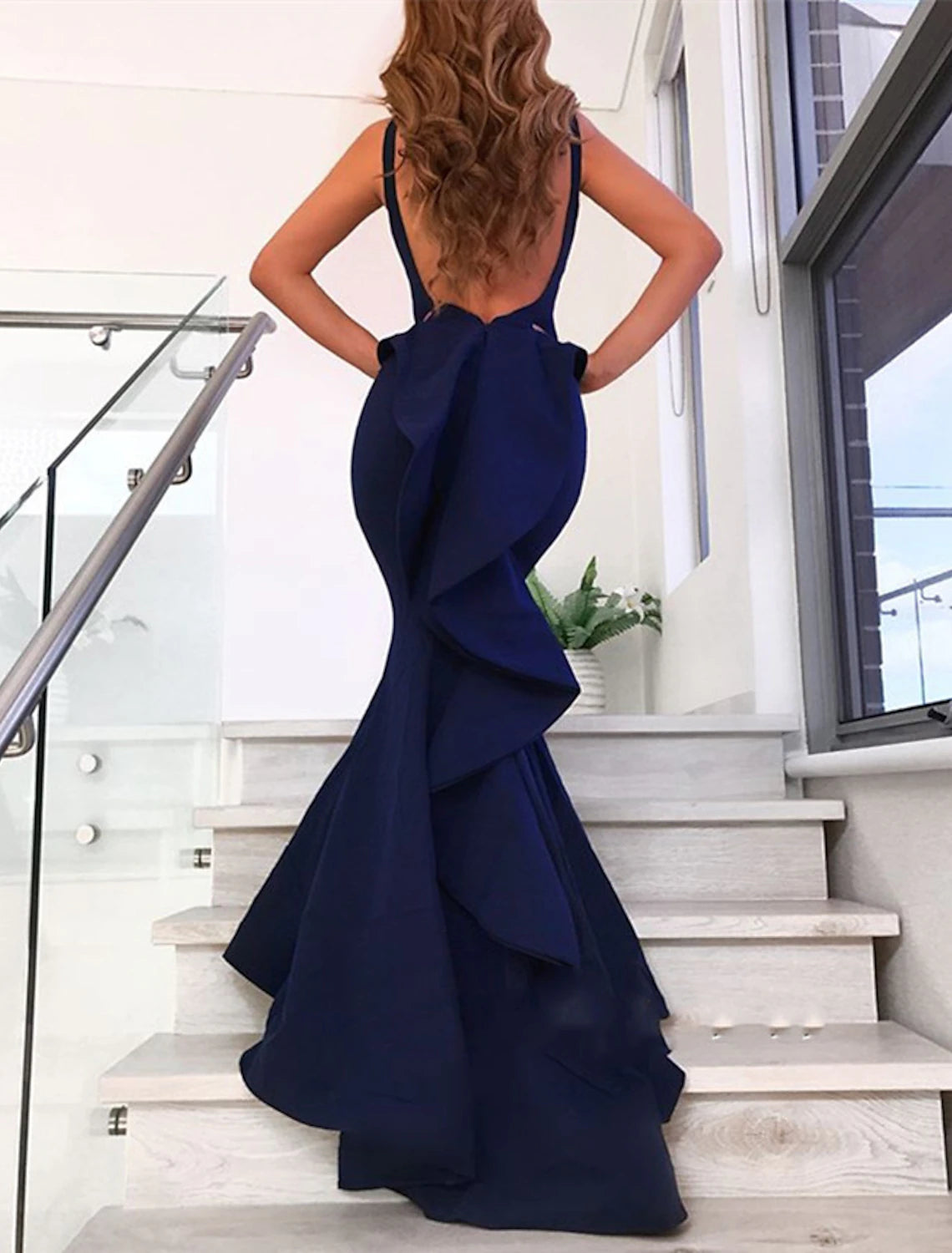 Mermaid / Trumpet Evening Gown Open Back Dress Formal Wedding Guest Court Train Sleeveless V Neck